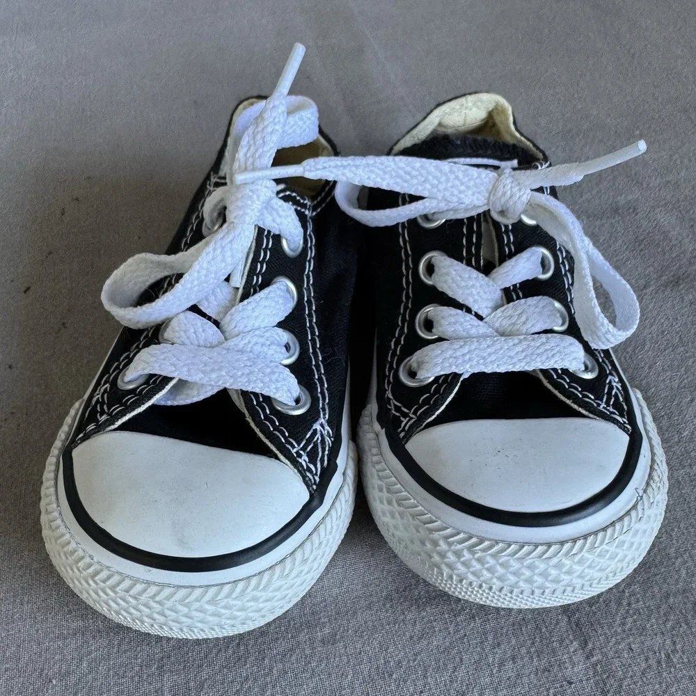 Size 4c - Converse All Star Low Chucks 7J235 Black Canvas Shoes Unisex Toddler